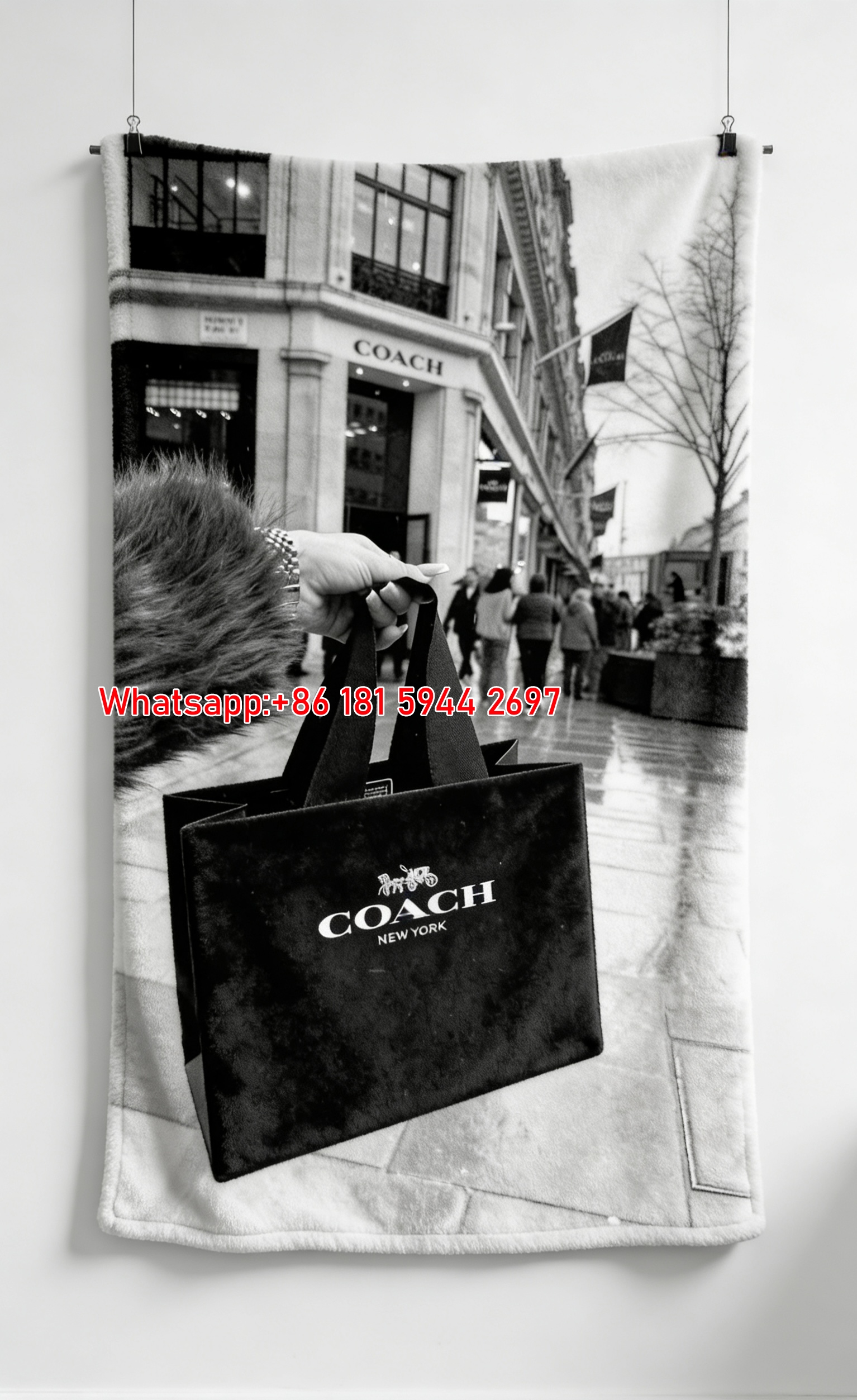 Coach New York Shopping Bag Print Flannel Fleece Throw Blanket C081